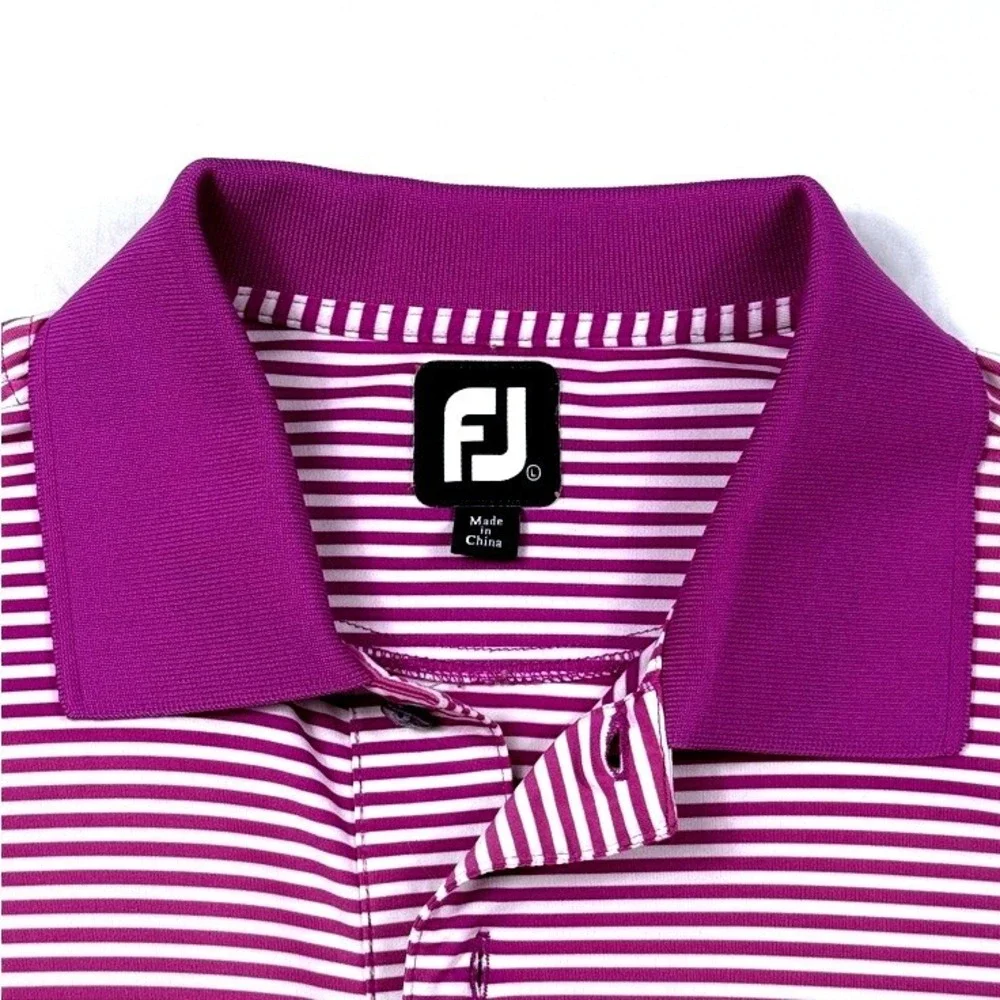 FootJoy‎ Mens ProDry Striped Golf Polo Shirt Magenta White Size L Short Sleeve - Picture 2 of 6